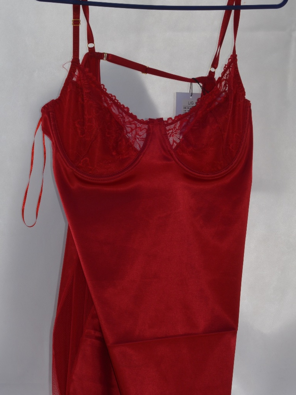 Under Slip Red Satin Lace Sz L NWT Re Vamped